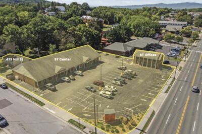 Aerial view of South Towne Center in Front Royal with the property boundary outlined.