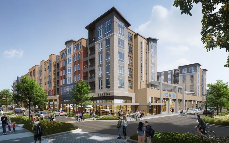 Rendering of the Riverside Crossing town center at Route 1 and Route 123 in North Woodbridge.